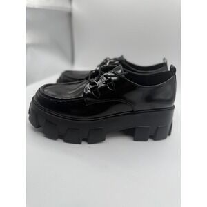 Platform Loafers Lug Sole Chunky Heel Buckle Accents Black US 11 EU 42